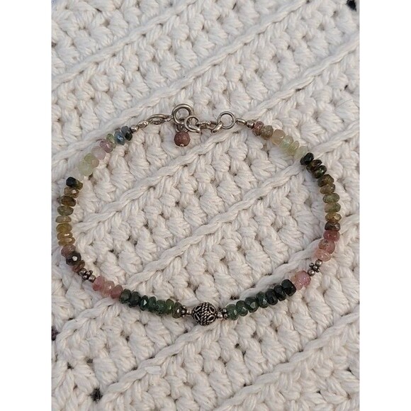Watermelon Tourmaline Bracelet 925 Sterling Silver 7.5–8" Faceted Beads Handmade - Picture 4 of 9